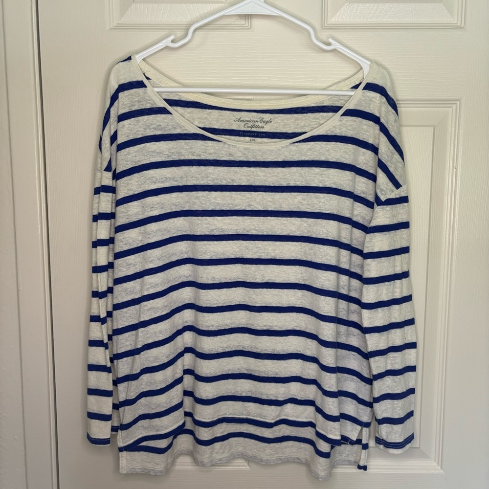 American Eagle Outfitters Favorite Tee Blue and White Stripe Loose Size L